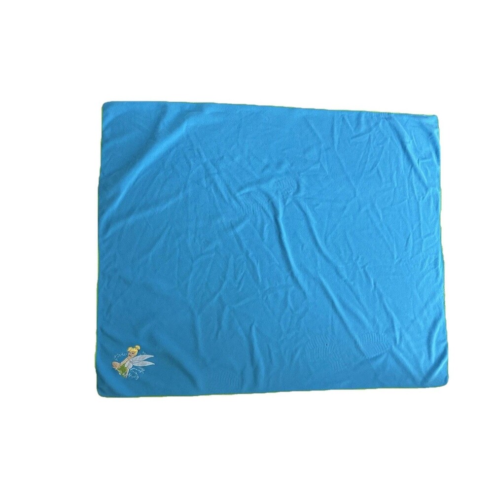 Disney Store Tinkerbell Blue & Green Embroidered Throw Blanket  56”x 48” VTG Fla